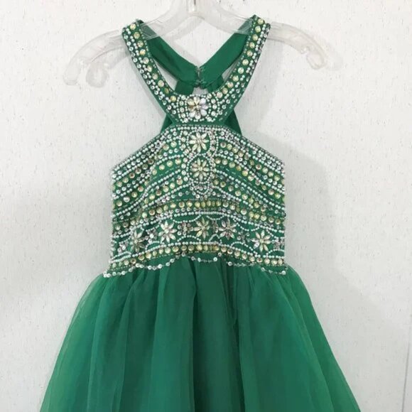 Formal Prom Dress Emerald Green Beaded Sequins Full Length Sleeveless Sz 4 - Picture 7 of 12
